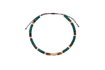 Malachite, Tiger's Eye, Mother of Pearl and 14k Gold Beaded Necklace