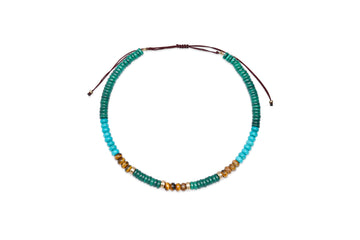 Malachite, Turquoise, Tiger's Eye, 14k Gold Beaded Necklace