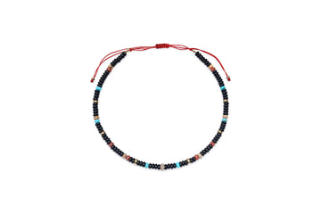 Small Black Agate, Multi Stone, Turquoise, and 14k Gold Bead and Diamond Necklace