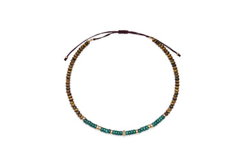 Tiger's Eye, Malachite, 14k Gold and Diamond Beaded Necklace