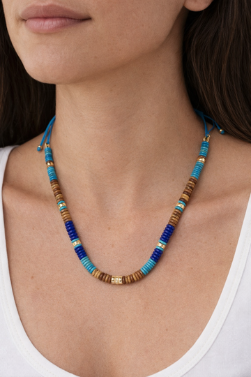 Picture Jasper, Turquoise, Jade, and 14k Gold Beaded Necklace