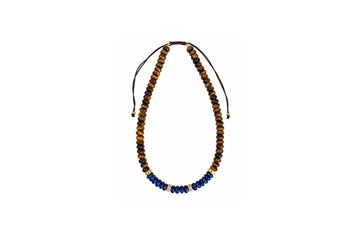 8mm Tiger's Eye, Lapis, 14k Gold and Diamond Beaded Necklace