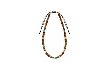 6mm Tiger's Eye, Mother of Pearl, Turquoise, 14k Gold and Diamond Beaded Necklace