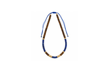 6mm Tiger's Eye, Lapis, and 14k Gold Beaded Necklace