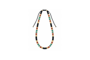 8mm Black Agate, Heishi Mother of Pearl, Turquoise, Red Agate, and 14k Gold Beaded Necklace
