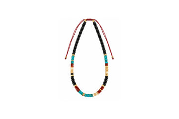 6mm Black Agate, Rainbow Jasper, Turquoise, Mother of Pearl, and 14k Gold Beaded Necklace