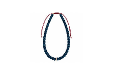 8mm Navy Blue Quartz and 14k Gold and Diamond Beaded Necklace