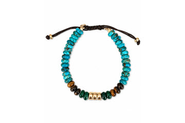 Turquoise, Tiger's Eye, Malachite, 14k Gold Beaded Bracelet