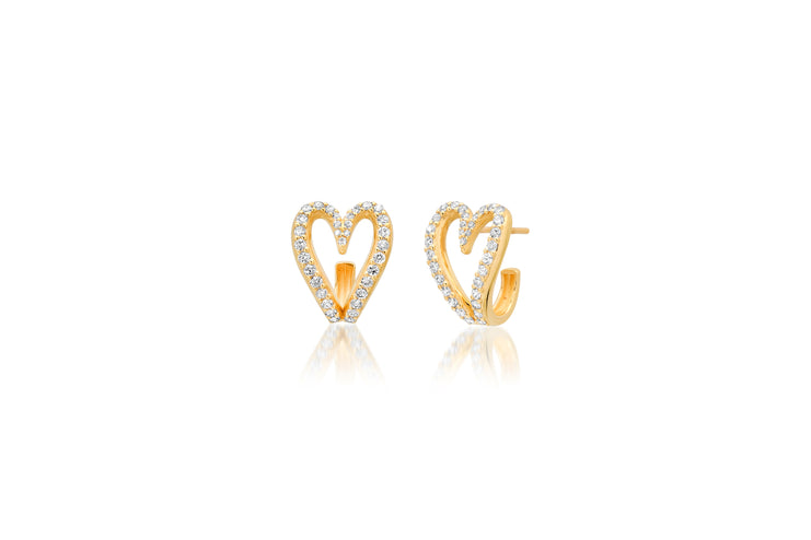 Mini Diamond Open Heart Huggie Earrings