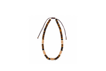 Tiger's Eye, Mother of Pearl, and 14k Gold Beaded Necklace