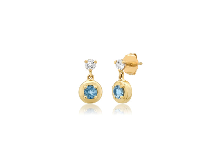 Aquamarine and Diamond Cloud Drop Stud Earrings