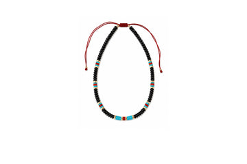 Black Agate, Turquoise Heishi, Red Agate, 14k Gold Beaded Necklace