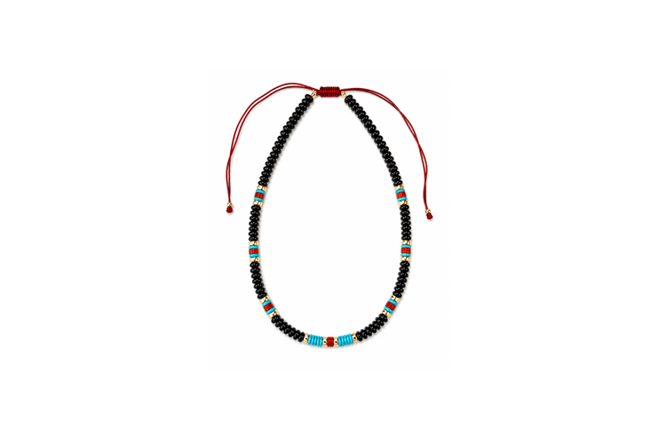 Black Agate, Turquoise Heishi, Red Agate, 14k Gold Beaded Necklace