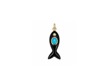 Large Black Onyx Fish Charm