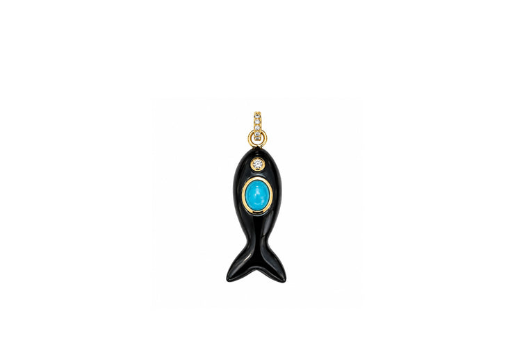Large Black Onyx Fish Charm