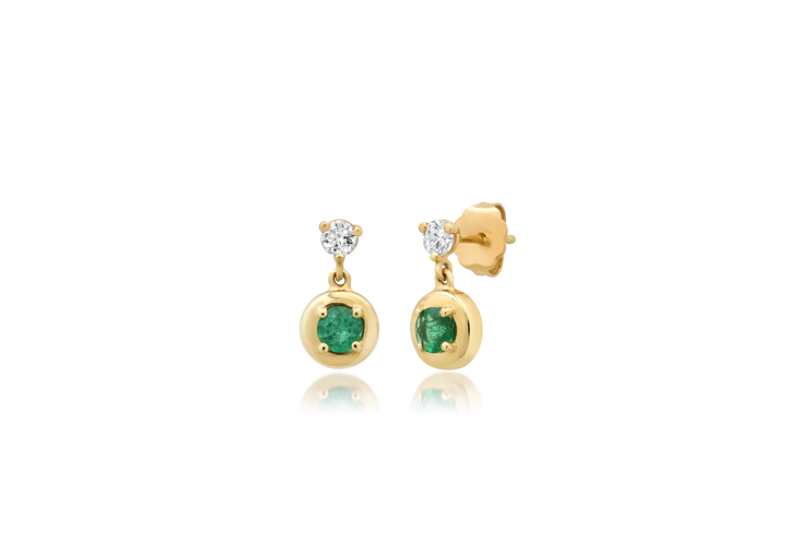 Emerald and Diamond Cloud Drop Stud Earrings