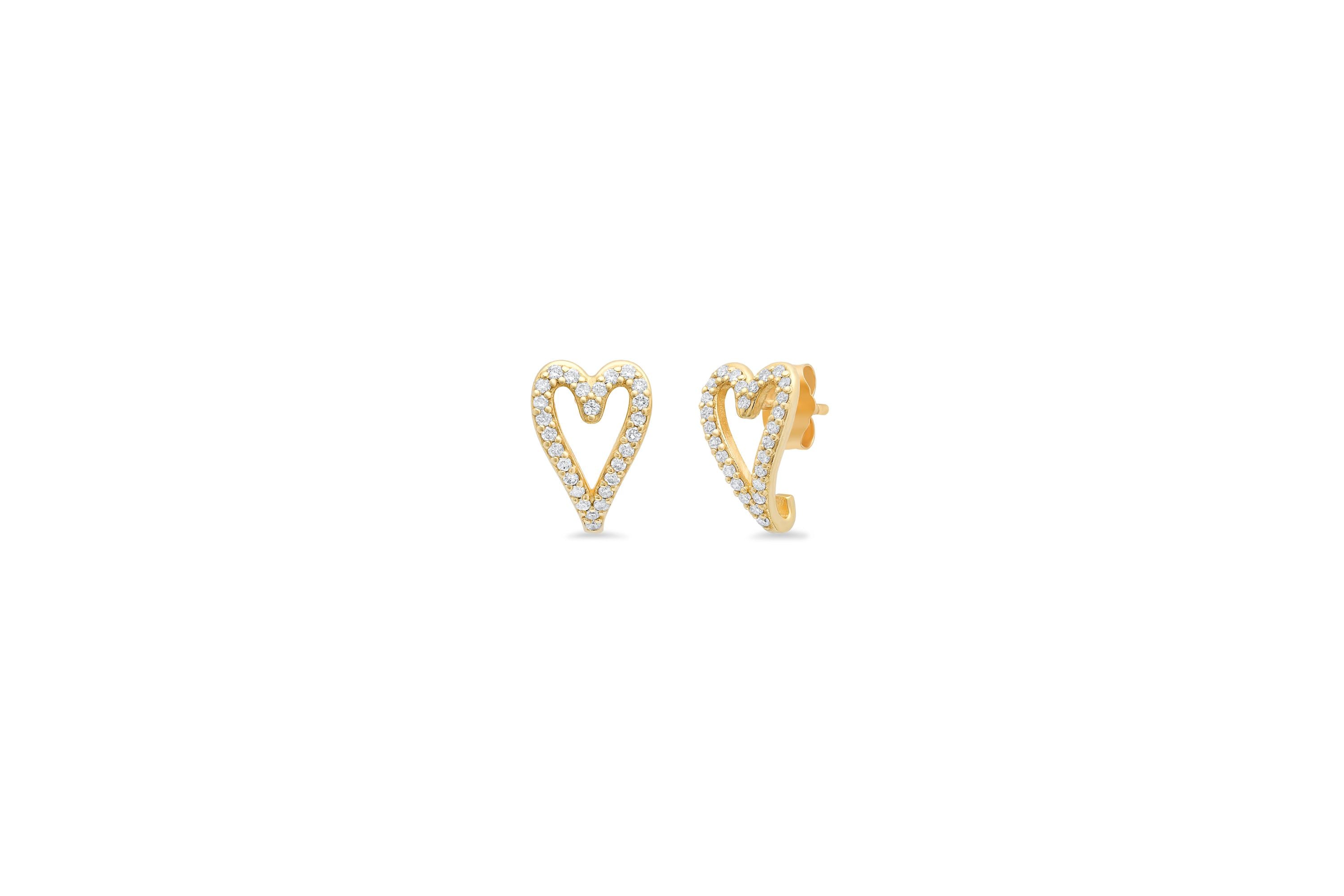 Mini Diamond Open Heart Huggie Earrings