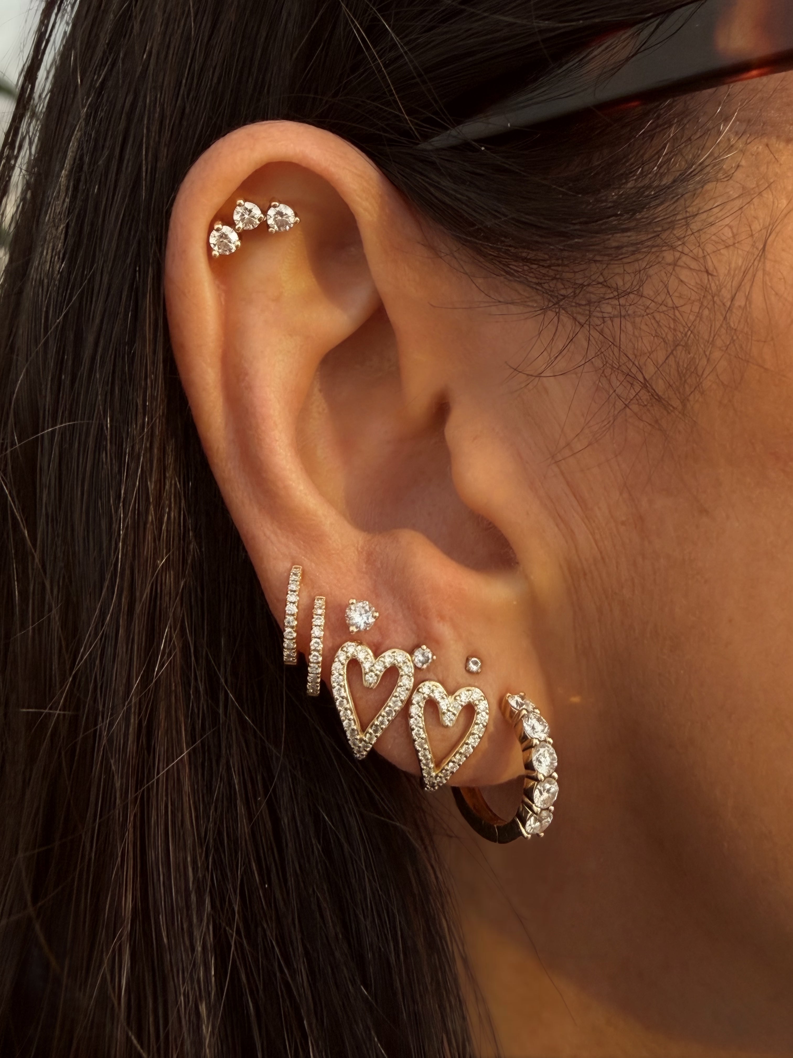 Mini Diamond Open Heart Huggie Earrings