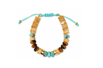Mother of Pearl, Larimar, Tiger's Eye, 14k Gold Beaded Bracelet