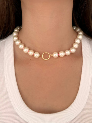 Large Pearl Necklace with Solid Charm Ring Holder