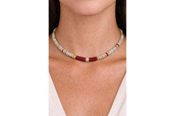 Jasper, 14k Gold and Diamond Beaded Necklace