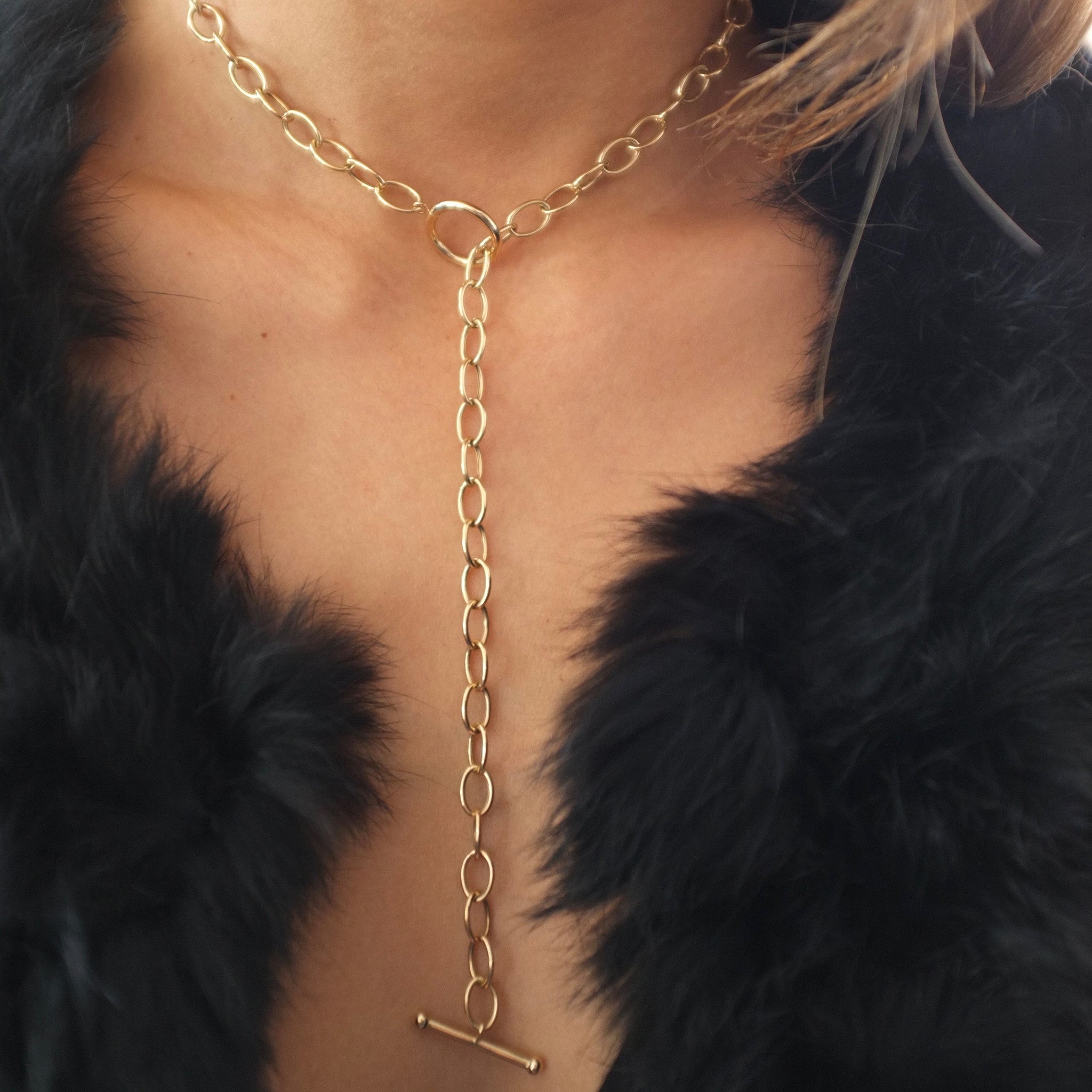 Shylee Rose Toggle Link Lariat Necklace 14 Karat Gold Fine Jewelry Rose Gold