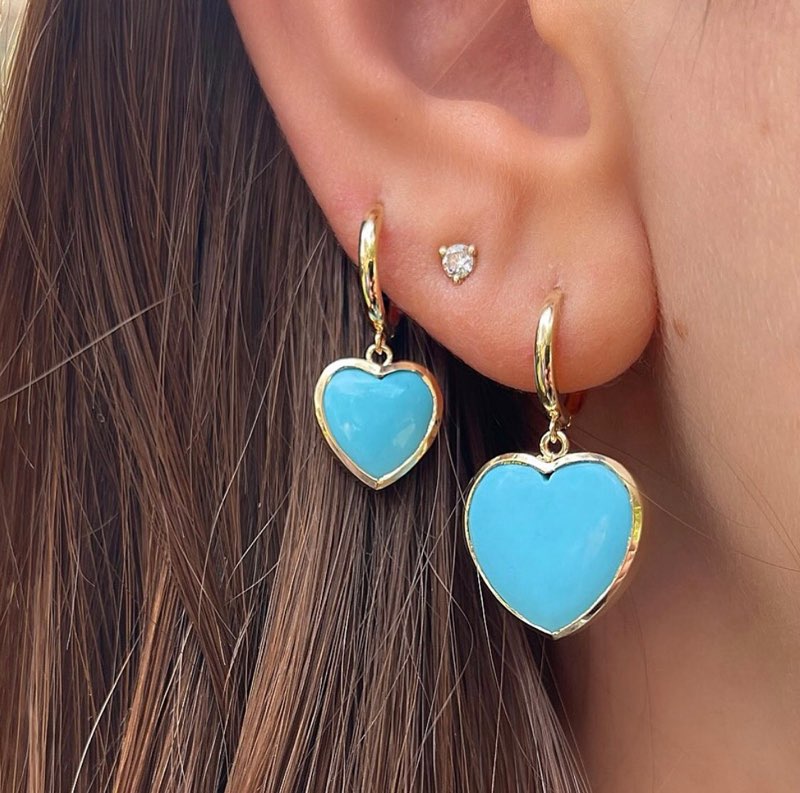 Large Turquoise Framed Heart Earrings